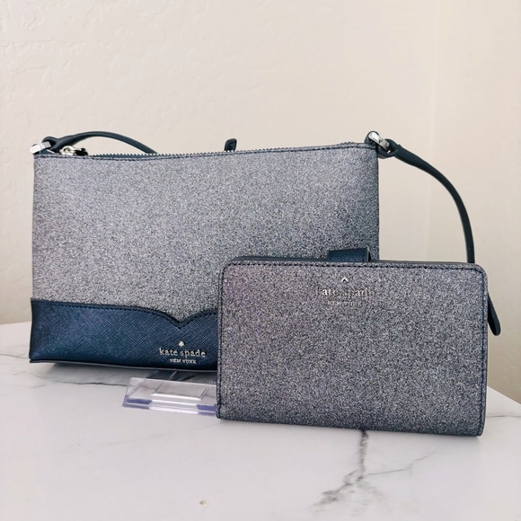 Kate Spade New York Lola Glitter Crossbody Bag Women's and Bifold Wallet Set - Picture 1 of 9